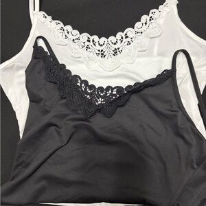 Never Been Worn Black and White Lace Trim Crop Camisoles